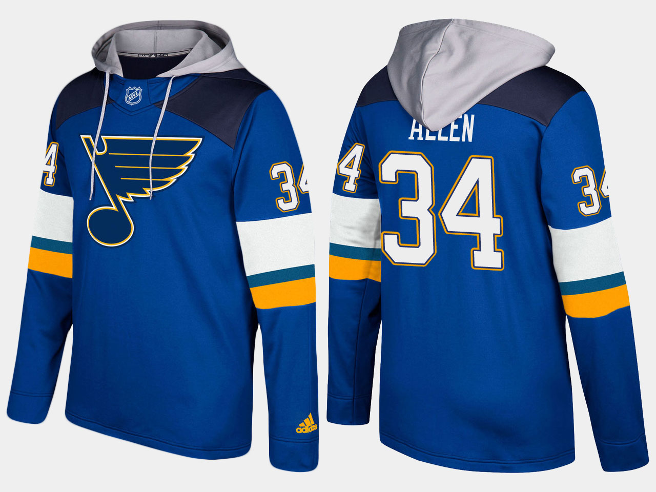 Men NHL St.Louis blues 34 jake allen blue hoodie